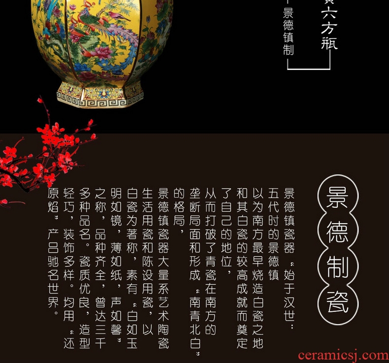 Jingdezhen ceramics vase archaize principal enamel pastel color six sides crafts decorative painting of flowers and collection