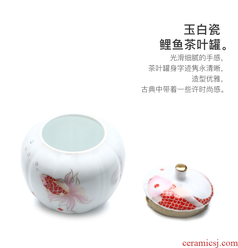 Talk of dehua white porcelain porcelain jade seal tinned black tea caddy fixings ceramic small mini portable tank container