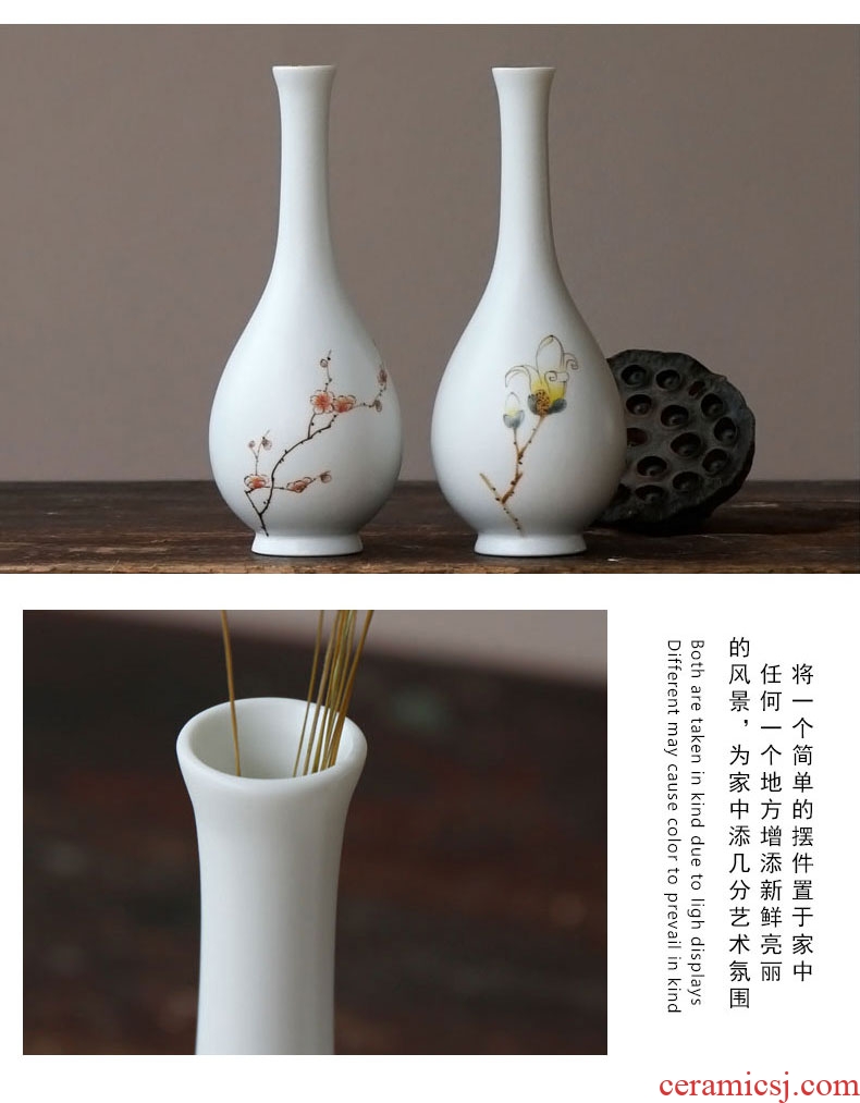 Manual coloured drawing or pattern of jingdezhen ceramics small incision inferior smooth white flower bottle water desktop express it in decoration