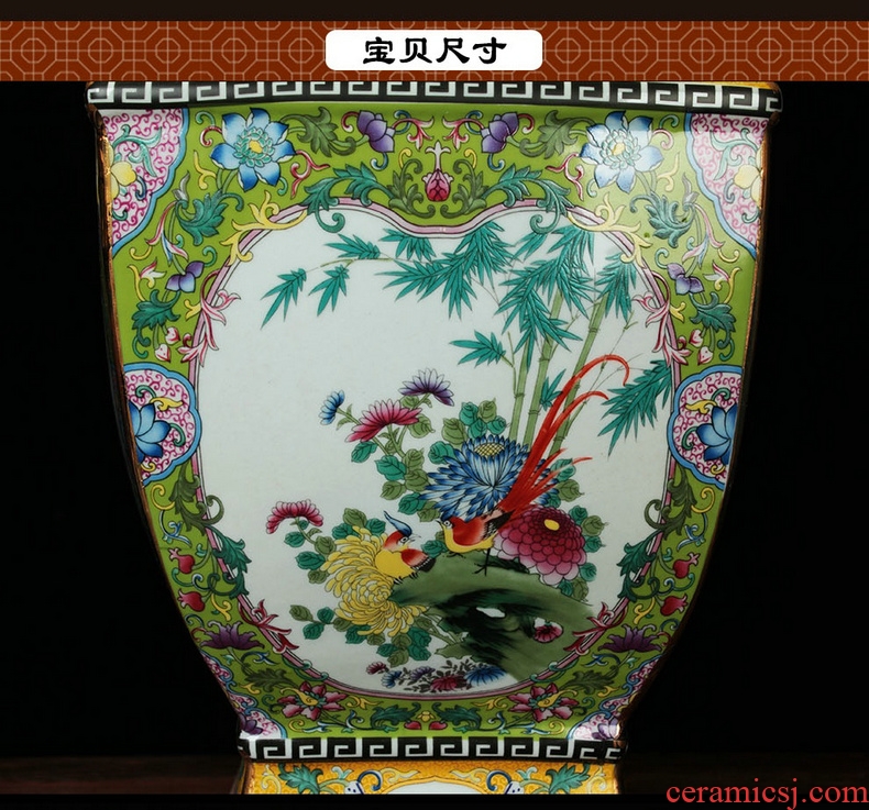 Jingdezhen ceramics vase antique yellow colored enamel six - party painting of flowers and four bottles of modern Chinese style household furnishing articles