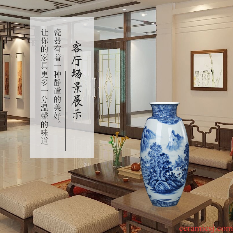 Jingdezhen ceramics vase blue and white landscape vase collection of modern Chinese style household handicraft carving