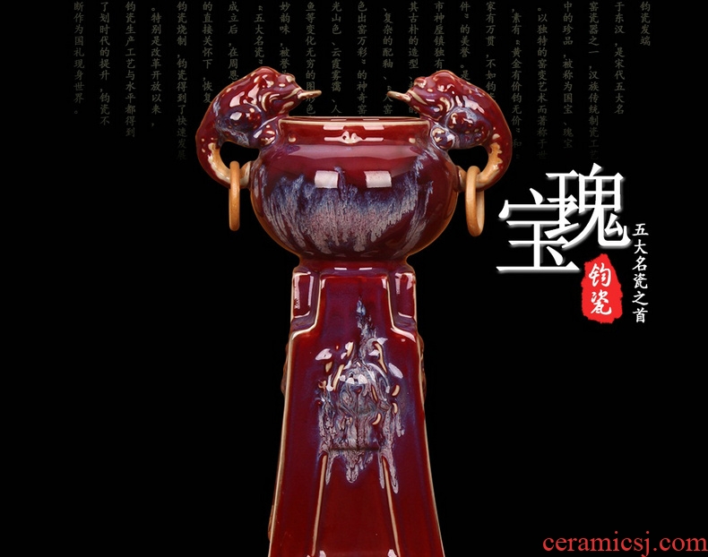 Jingdezhen ceramic vase archaize of jun porcelain up ice red ears lucky spittor ding statute of Chinese style decoration and furnishing articles