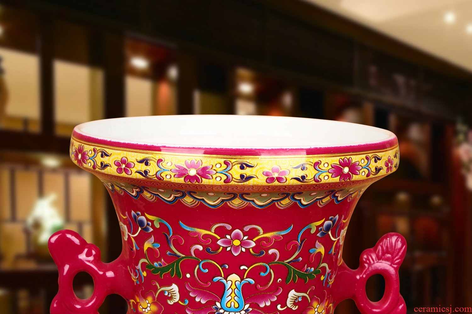 Jingdezhen ceramics high - grade crystal glaze rosy ear branch lotus bottles of modern Chinese style household furnishing articles