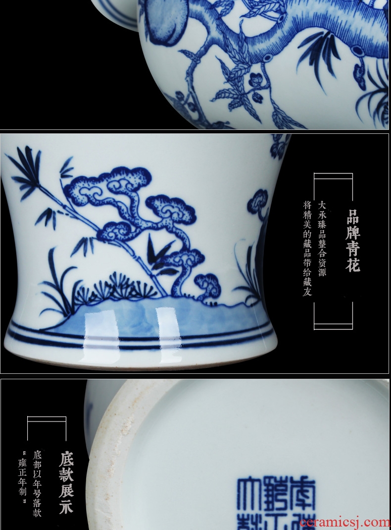 Jingdezhen ceramics antique blue - and - white hand - made peach guanyin vase Chinese style classical study the elderly birthday furnishing articles