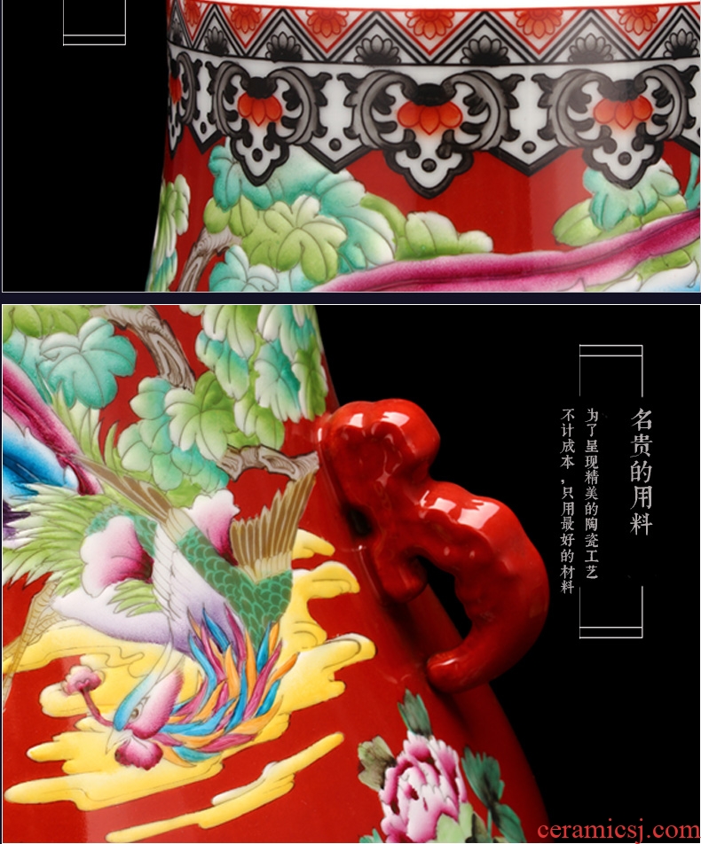 Jingdezhen ceramics enamel enamel hand - made chicken for burn dragon ear vase furnishing articles set sitting room study arts and crafts