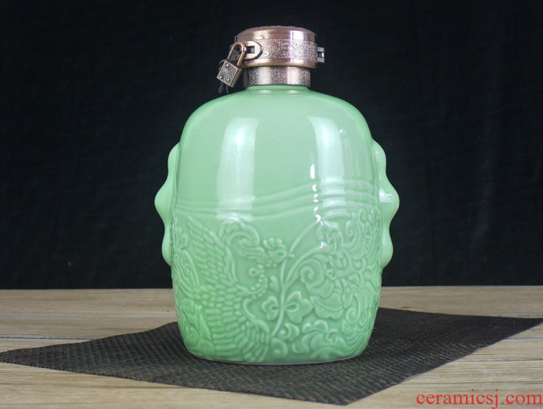 Xin MAO jingdezhen ceramic bottle sealed jar 5 jins of blue glaze storage bottle wine bottle wine bottle is empty