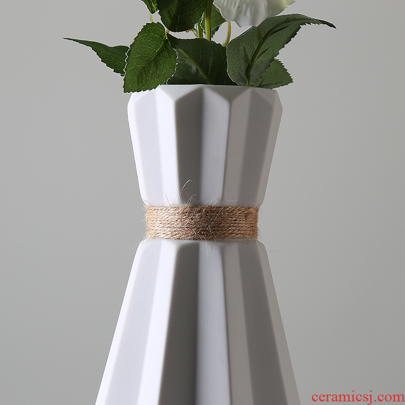 The Nordic hemp rope vase contracted sitting room dining - room desktop small pure and fresh and creative origami ceramic flower arrangement ornaments furnishing articles
