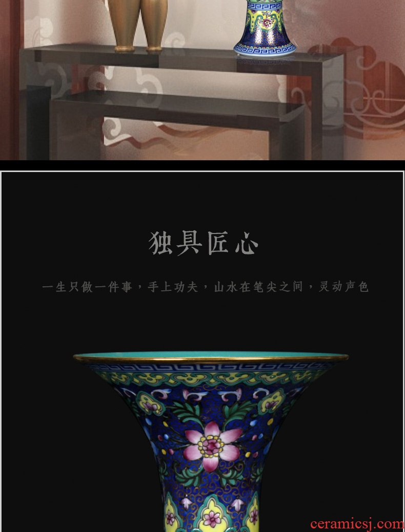 Jingdezhen ceramics vase hand - made enamel colors ready and flower vase with branches of five vase furnishing articles furnishing articles trumpet rich ancient frame