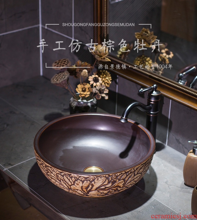 Ceramic art basin on its small size European peony circular household lavatory toilet sink basin