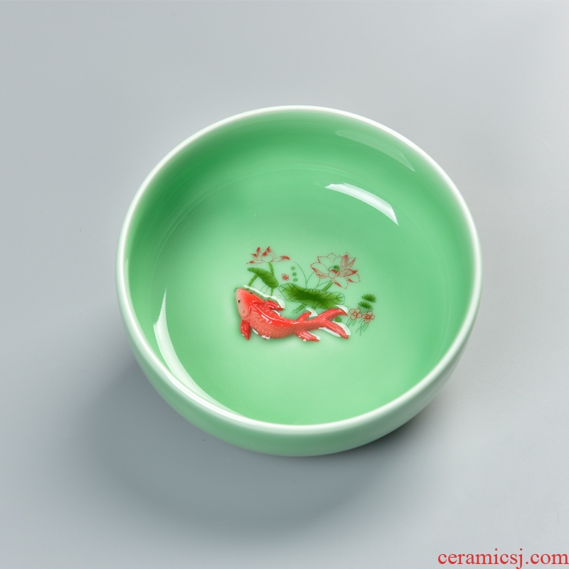 Creative carp longquan celadon tea to wash to the ceramic bowl washing pen kung fu tea tea accessories washing bowl size