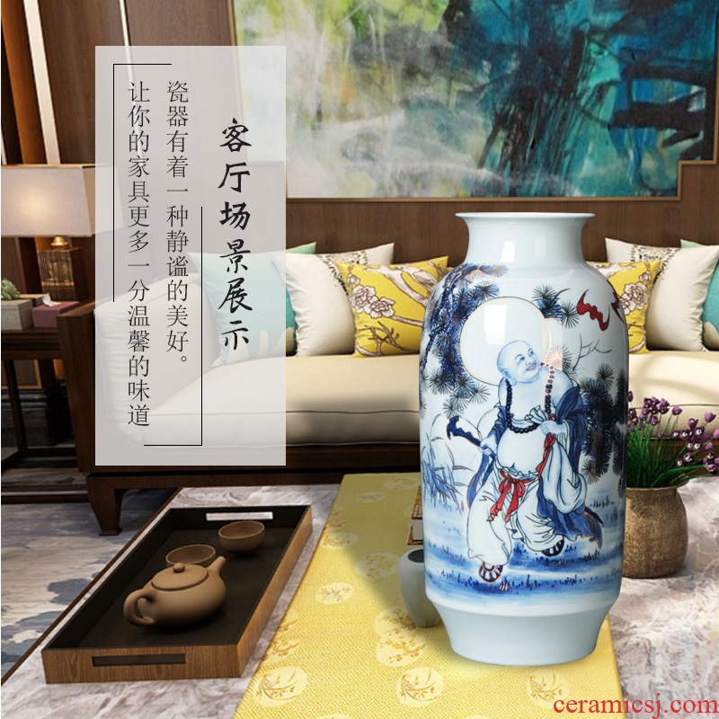 Jingdezhen ceramics vase hand - made paint ocean 's great blessing of blue and white porcelain vase modern household adornment furnishing articles