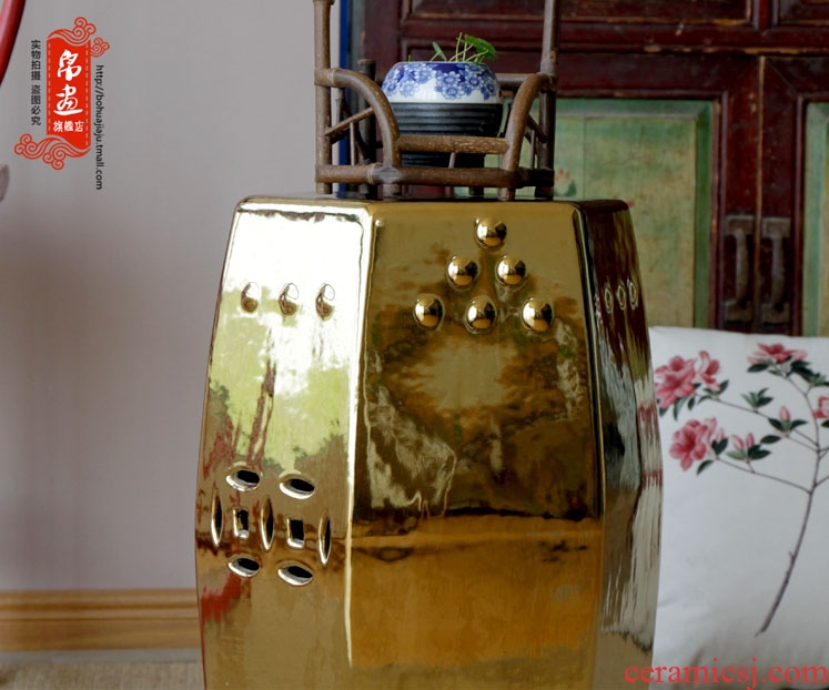Jingdezhen gold/silver high temperature ceramic sitting room drum who household ceramic square/who floor furnishing articles
