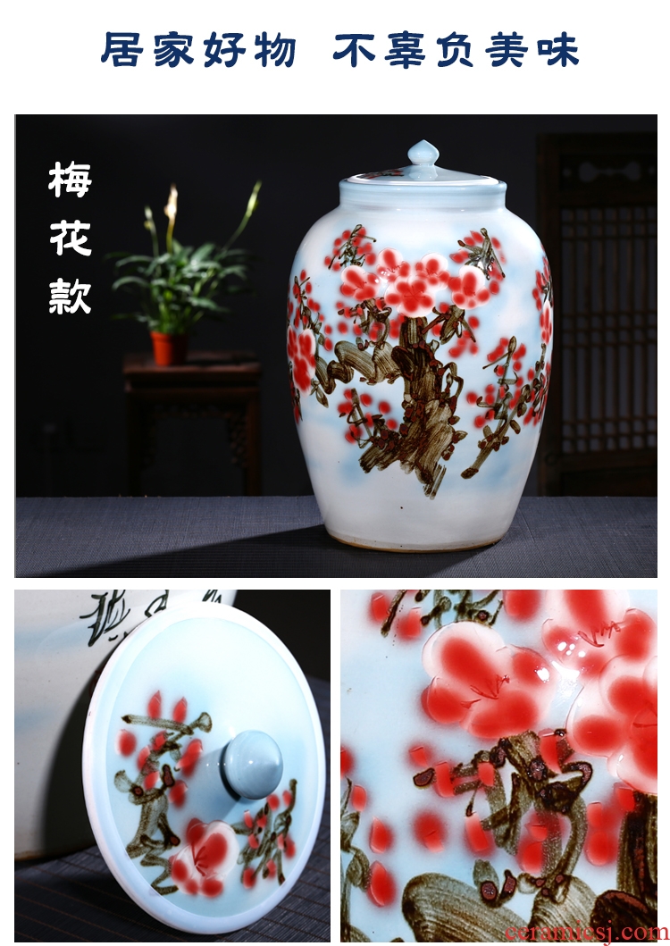 Jingdezhen ceramic barrel 50 kg ricer box with cover storage tank pickled porcelain jar tank oil cylinder cylinder tea