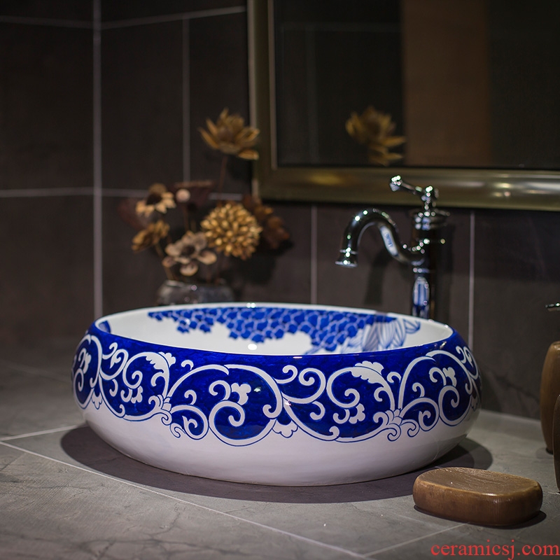 Basin on the blue and white porcelain jingdezhen Chinese art circle balcony ceramic lavabo toilet wash Basin