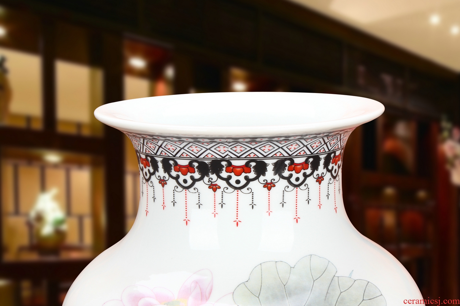 Jingdezhen ceramics powder enamel lotus fish idea gourd of large vases, modern Chinese style household crafts are set