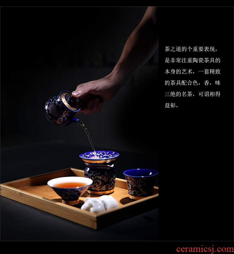 The Product porcelain sink to pick flowers side pot of pastel rolling the teapot jingdezhen manual paint ji blue teapot tea set