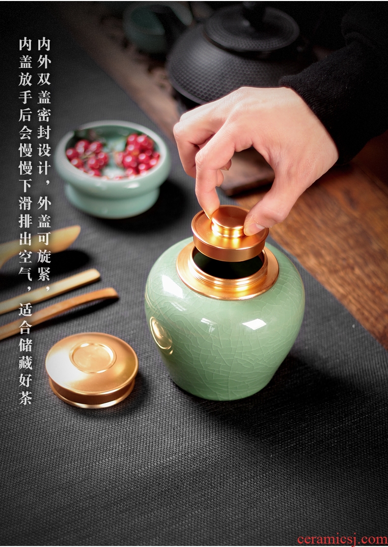 Ceramic seal caddy fixings portable household longquan celadon sealed container large pu 'er tea as cans Ceramic pot