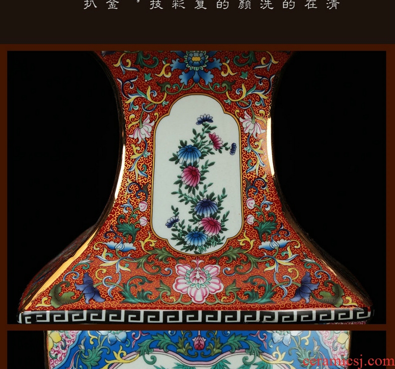 Jingdezhen ceramics vase archaize principal colored enamel open the world flower vase decoration classic quartet furnishing articles