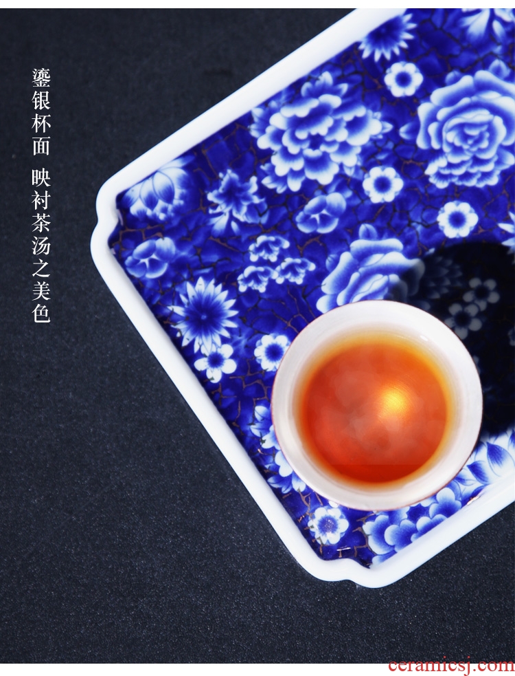 The Product of jingdezhen porcelain remit ji blue glaze tasted silver gilding ceramic cup warm hand cup sample tea cup individual CPU master CPU