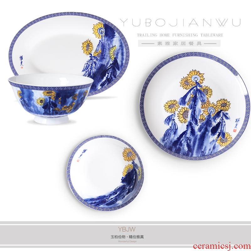 Jade cypress jingdezhen blue and white porcelain tableware ceramics for daily use creative gift ipads China tableware "thriving" mail bag