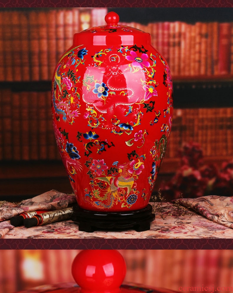 Jingdezhen ceramics vase crystal glaze Chinese red longfeng ChengXiang doll altar Chinese style wedding cornucopia