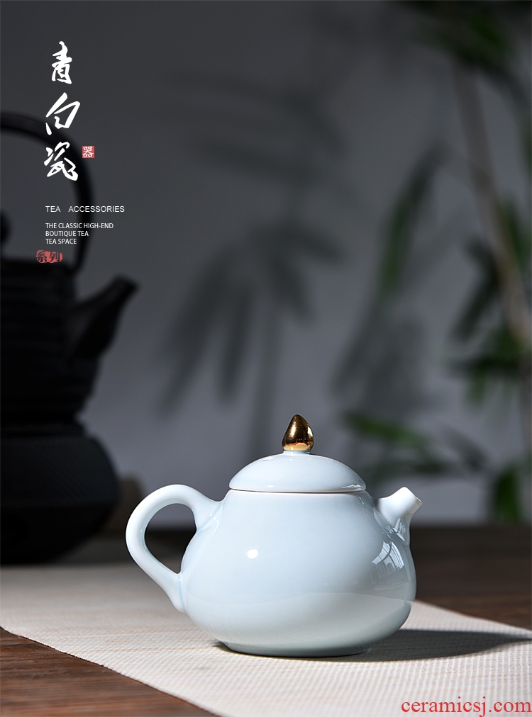 Quiet life jingdezhen Japanese vintage kung fu tea set porcelain handle teapot shadow celadon pot by hand