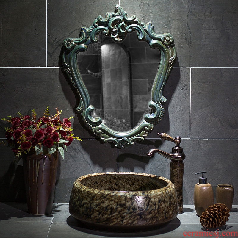 The New European style bathroom mirror jingdezhen ceramic bathroom mirror glass cosmetic mirror high temperature durable porcelain bathroom mirror