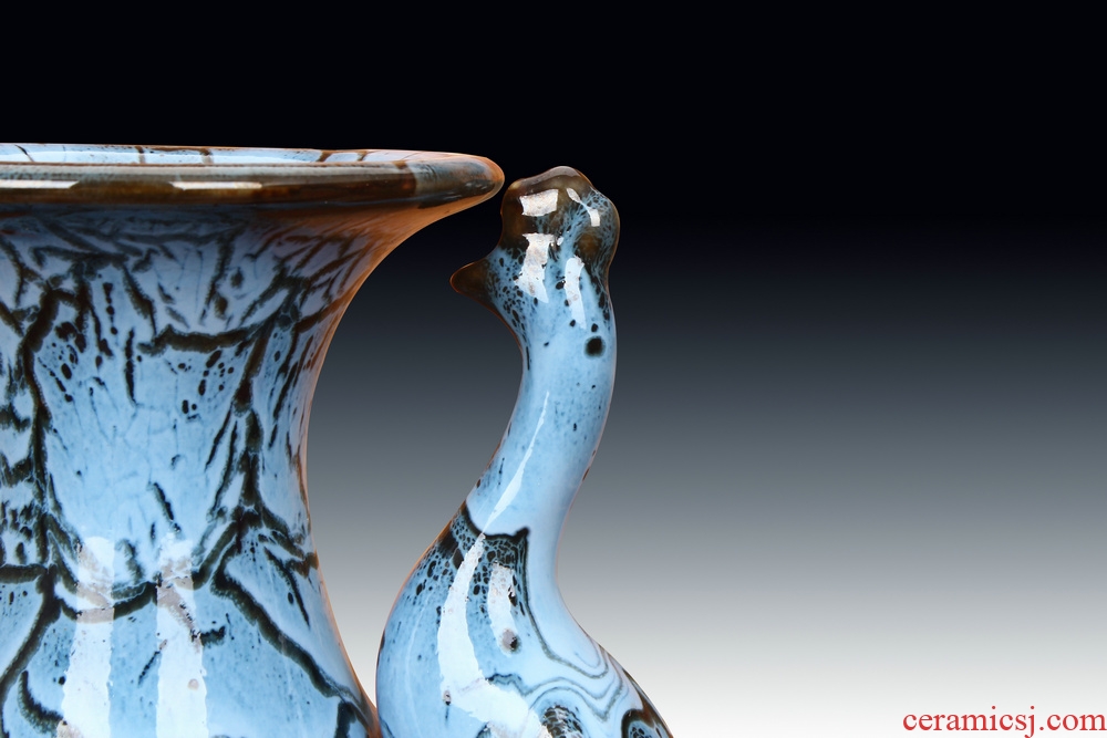 Jun porcelain of jingdezhen ceramic vase shamrock archaize up change ears peacock vase was Chinese style household furnishing articles
