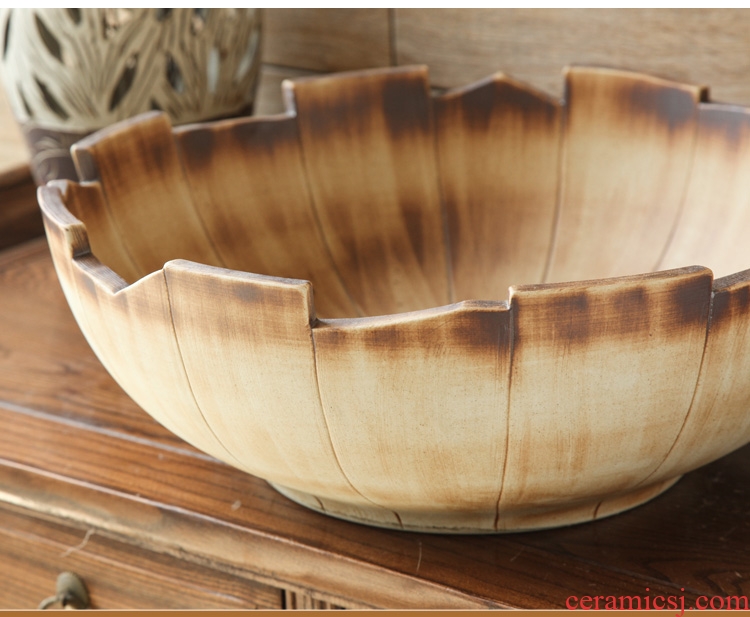 The stage basin round ceramic toilet lavatory basin, art basin wood wind Chinese style of The basin that wash a face to The sink