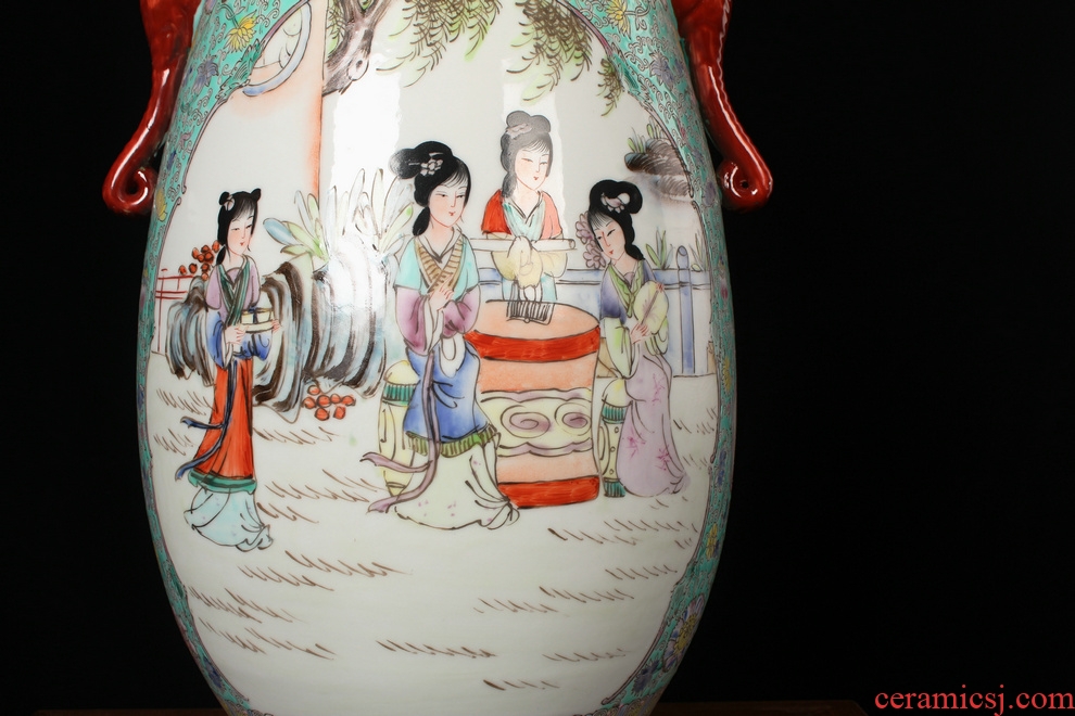 Jingdezhen ceramics hand - made pastel double elephant ladies image first great vase was Chinese style household furnishing articles