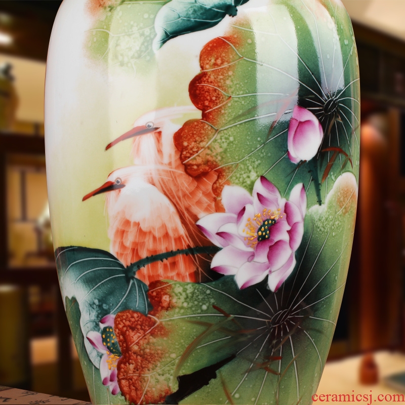 Famous hu, jingdezhen ceramics vase upscale gift porcelain hand - made pastel pure lotus egrets vase