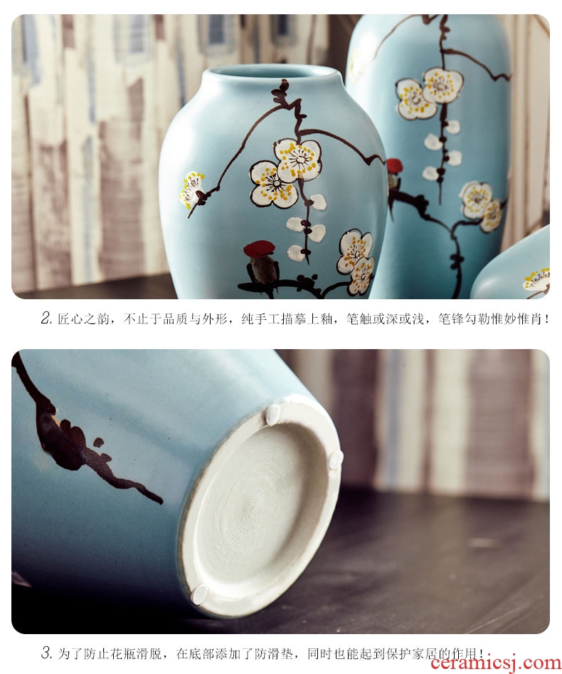 Mr Han mei new Chinese modern furnishing articles hand - made name plum flower arranging ceramics vase three - piece wine cabinet decoration decoration