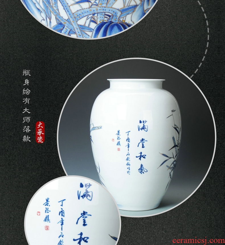 Jingdezhen ceramics vase modern rural style household adornment is placed the see colour blue and white porcelain lotus the qing dynasty vase