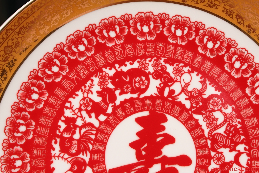Jingdezhen ceramics the see colour red life word faceplate hang dish plate was contracted and I household adornment furnishing articles