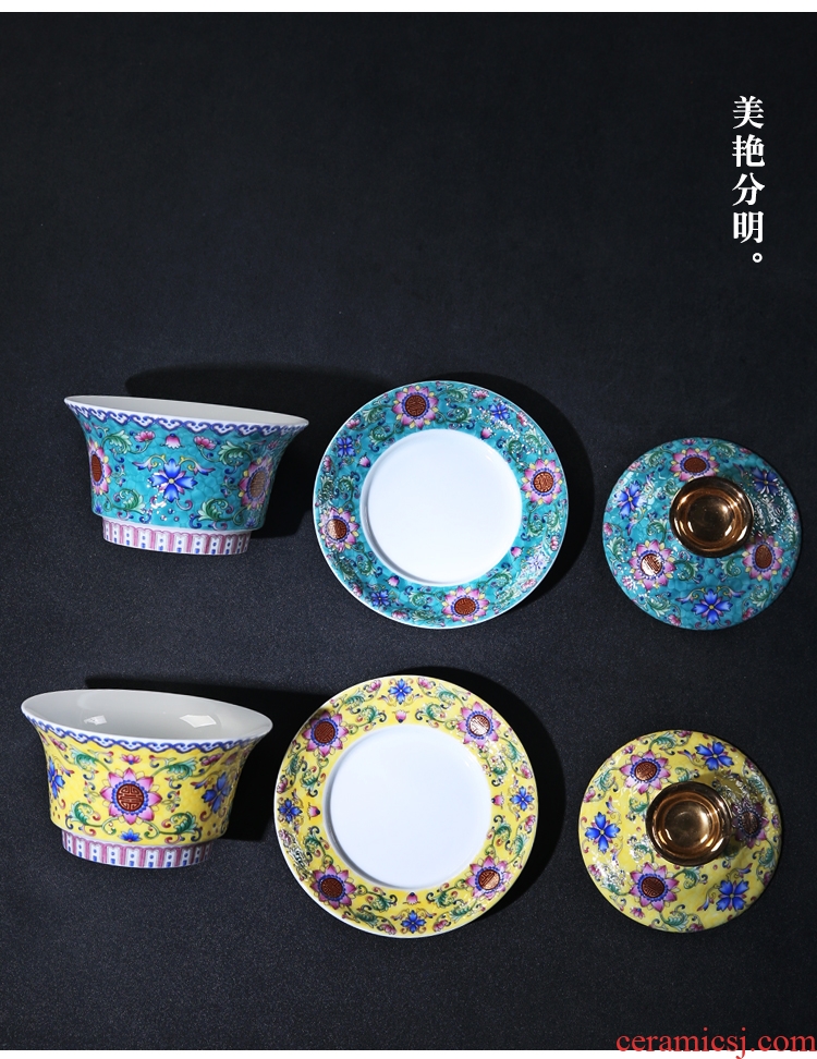 The Product of jingdezhen porcelain remit colored enamel xiangyang spend three to tureen grilled them thin body flower tea Chinese tea bowl