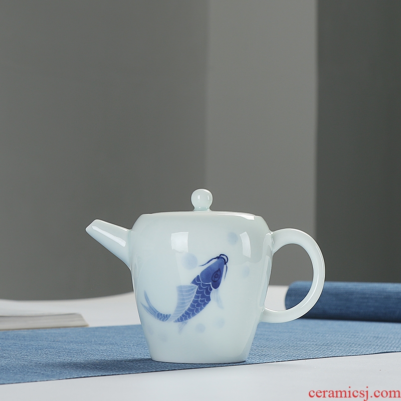 Morning xiang hand - made fish interesting shadow blue teapot celadon pot kung fu tea set ceramic teapot filter ball by hand
