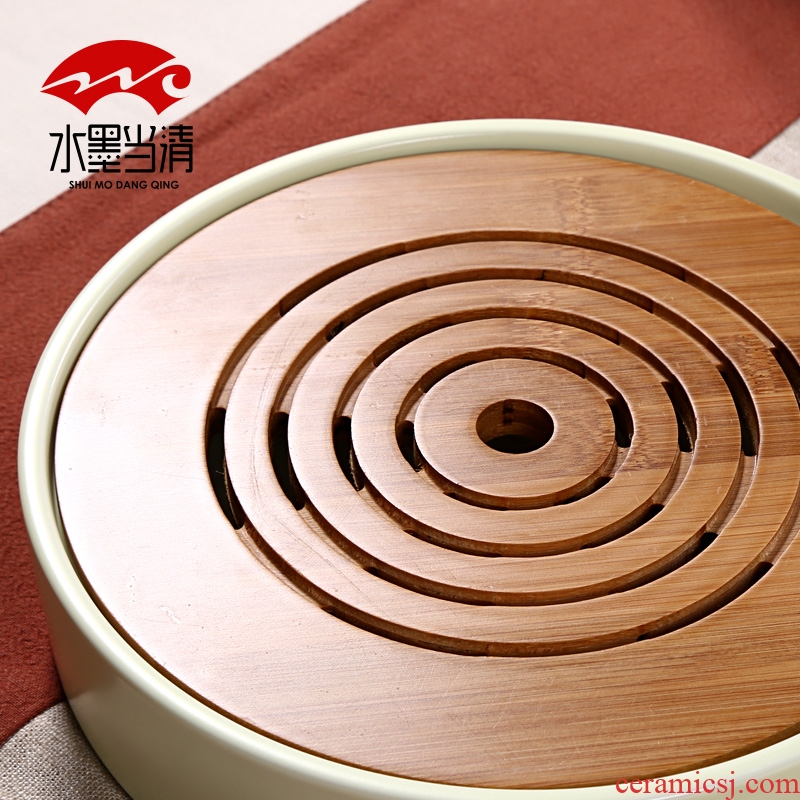 Dry terms plate of small bamboo tea tray was Japanese kung fu tea tea water Dry mercifully round ceramic tray is contracted