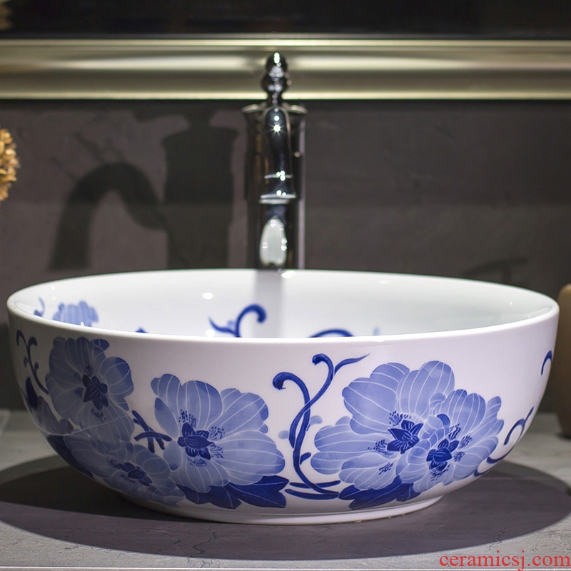 Jingdezhen hand - made stage basin of blue and white porcelain basin circular lavatory toilet lavabo Chinese ceramics art