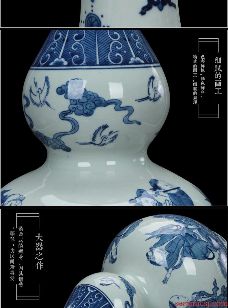 Jingdezhen ceramics hand - made the opened a great sea of blue and white porcelain bottle gourd vase was Chinese style household furnishing articles