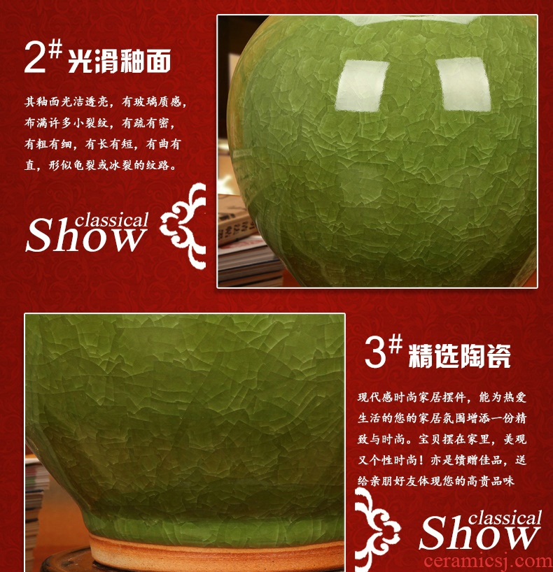 Archaize of jingdezhen ceramics up crack open the slice glaze green ball vase decoration modern Chinese style household furnishing articles