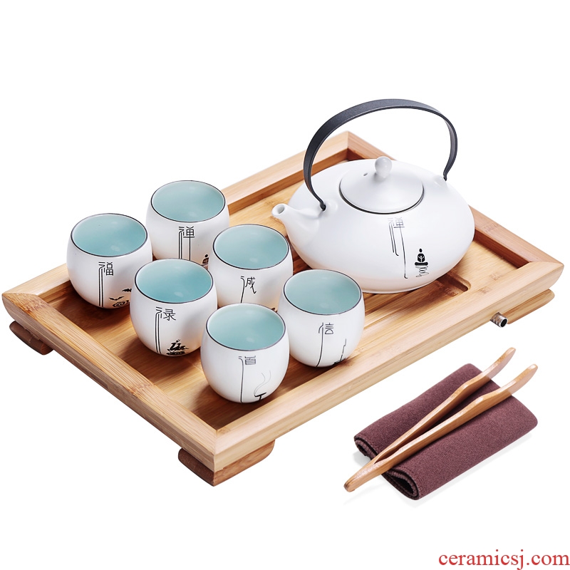 Simple kung fu tea set large teapot 6 cups porcelain Japanese household small contracted sitting room of zen