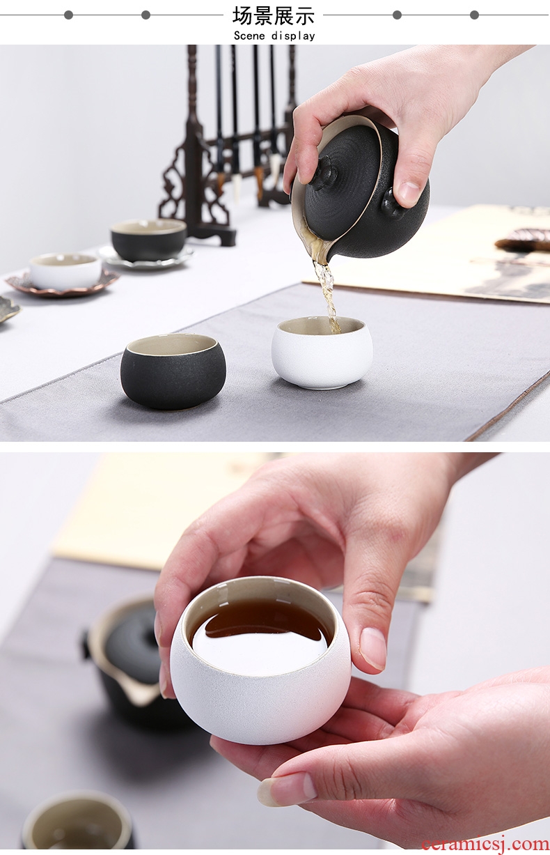 Passes on technique the black pottery up crack cup a pot of two cups of coarse pottery portable travel tea set ceramic office bag