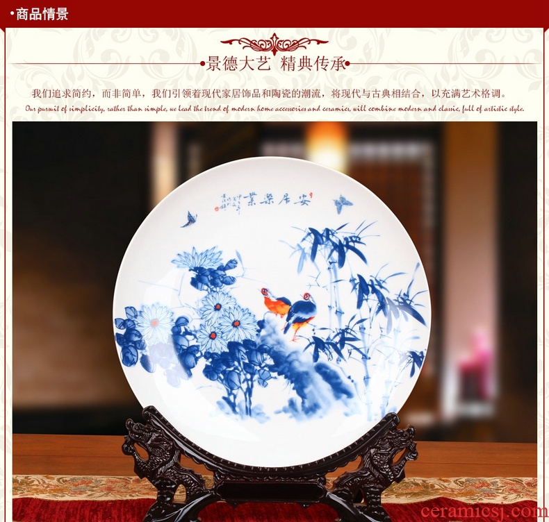 Jingdezhen blue and white ceramics live bird sat faceplate hang dish plate was Chinese style household furnishing articles
