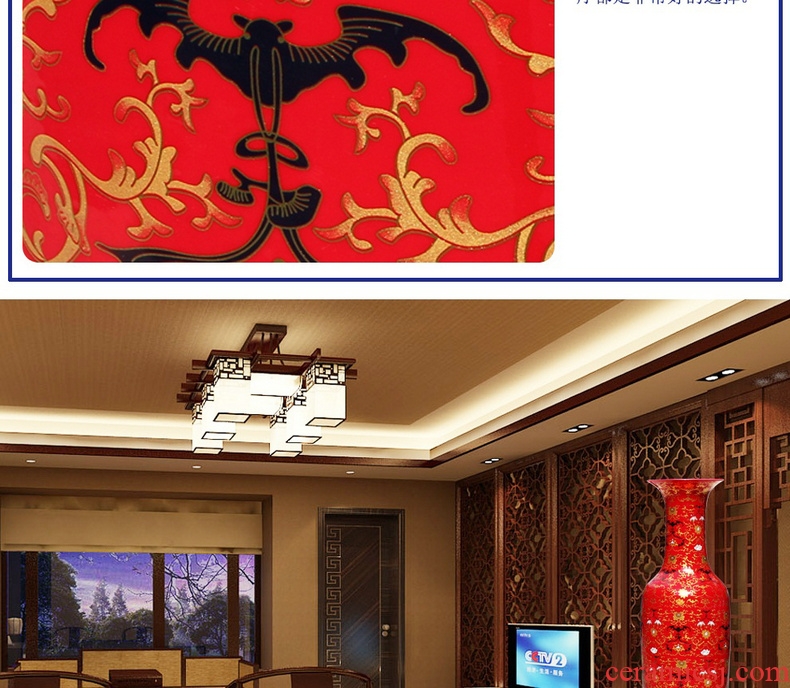 Jingdezhen ceramics China red gold bat around branch lines of large vase hotel sitting room adornment is placed
