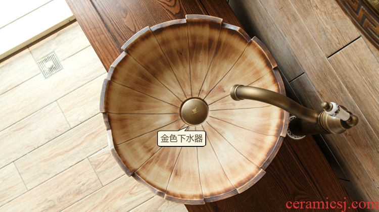 The stage basin round ceramic toilet lavatory basin, art basin wood wind Chinese style of The basin that wash a face to The sink