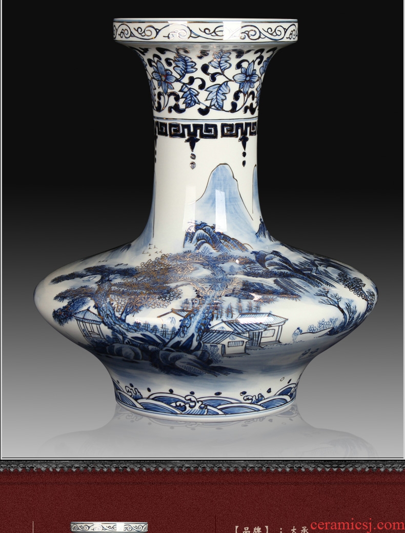 Hand made blue and white paint landscape of jingdezhen ceramics vase was a large collection of Chinese style household handicraft furnishing articles