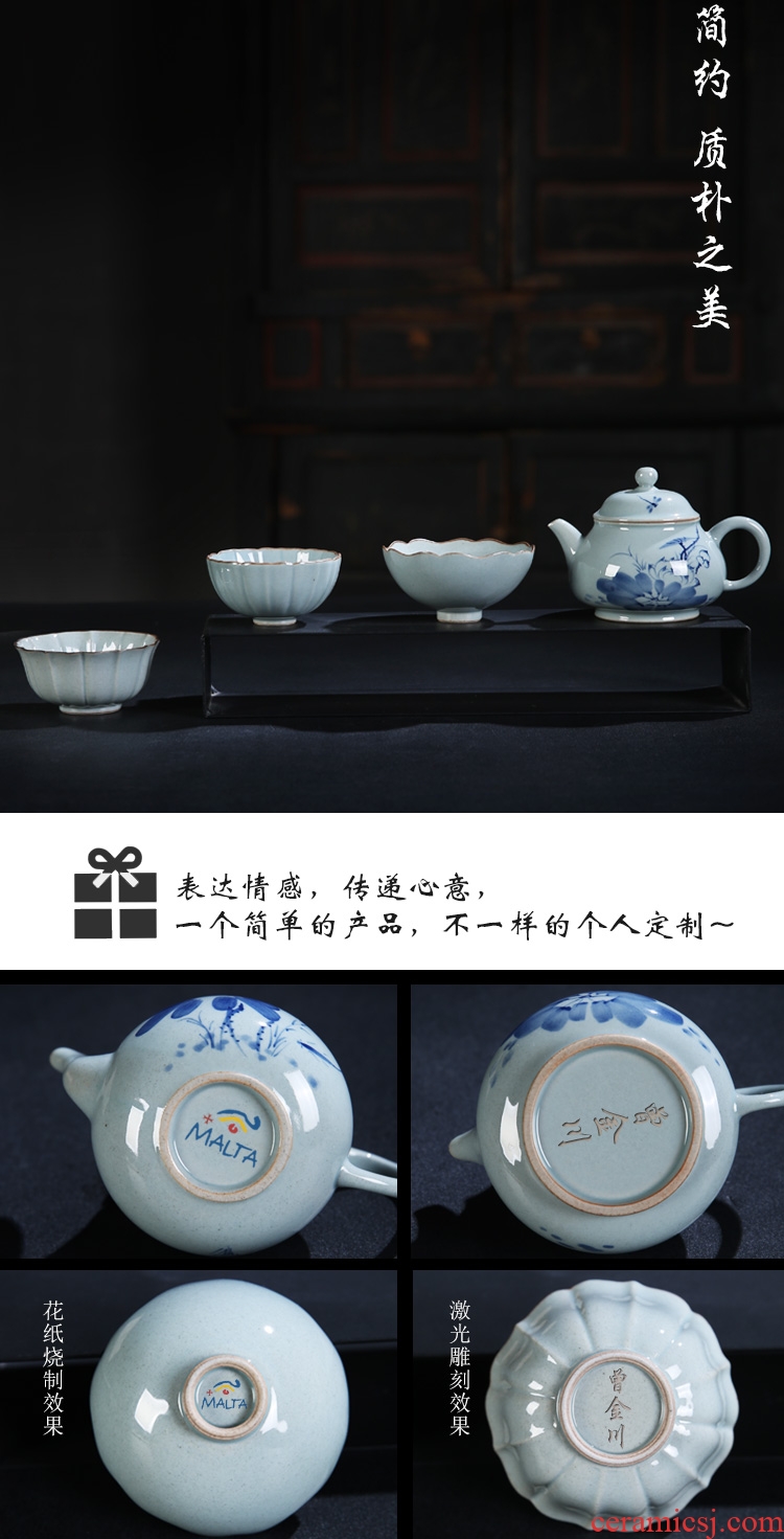 The Product is blue and white antique ceramic glaze porcelain remit cyber space travel tea set a pot of three cups of custom gift box