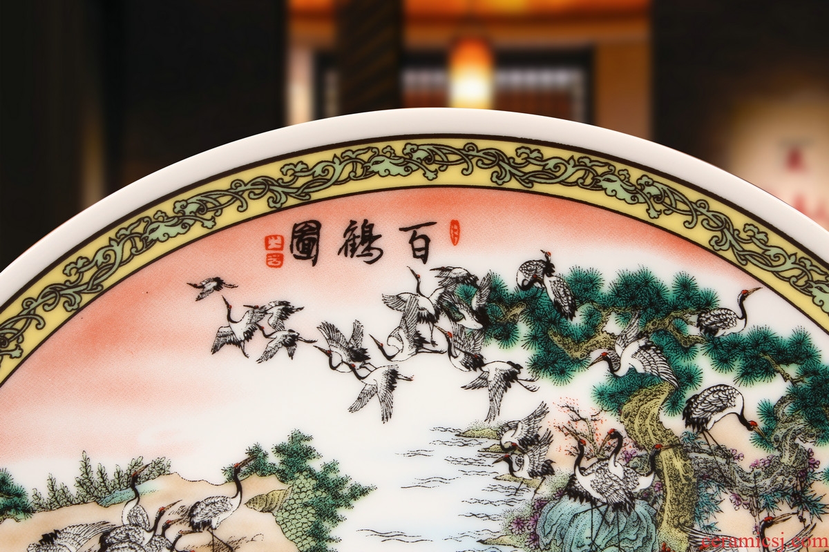 Jingdezhen ceramics powder enamel best crane figure faceplate hang dish of Chinese style household decoration decoration decoration plate