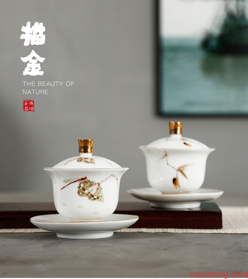 Famed ceramic tea bowl to bowl tureen tea bowl kung fu tea set hand - made paint white porcelain tureen group