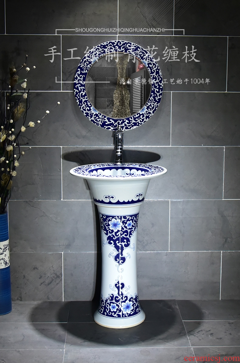 Blue and white pillar lavabo lavatory floor sink basin ceramic toilet one ceramic POTS